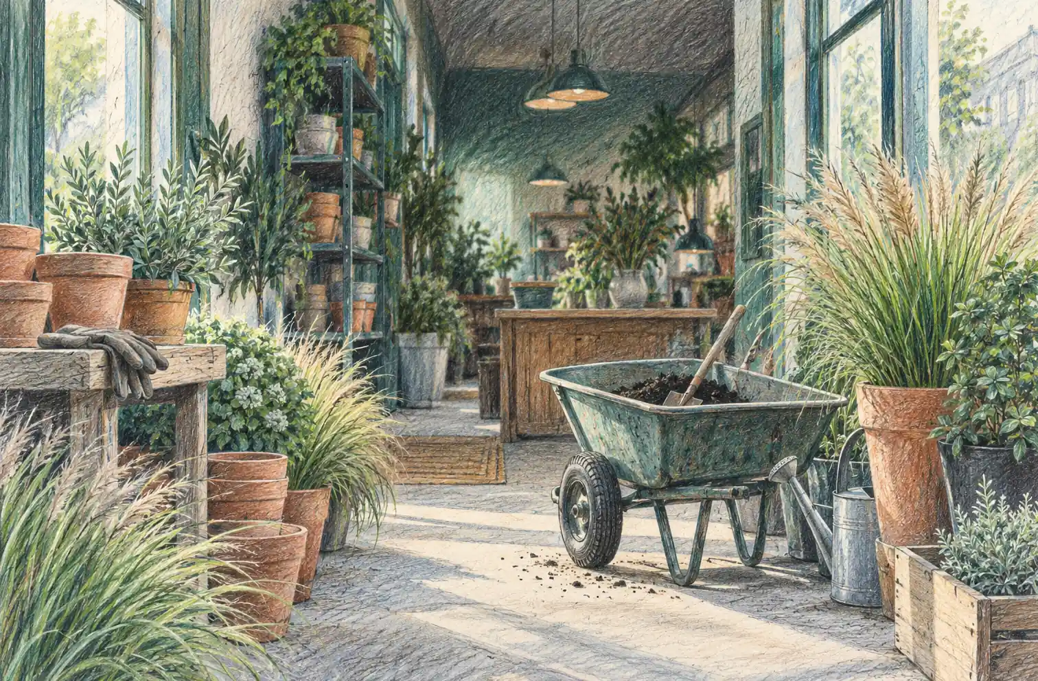 Illustration of landscaping businesses and their working space